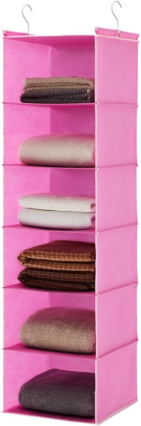 MAX Houser 6-Shelf Hanging Closet Organizer, Hanging Storage Shelves with 2 Sturdy Hooks Space-Saving for Bedroom, Foldable (