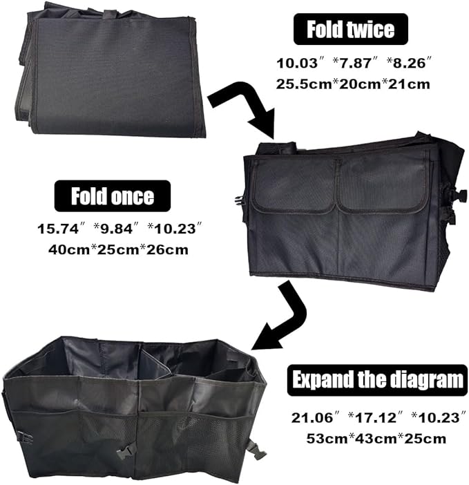 Trunk Organizer for Car - Collapsible Car Storage Organizer with 3 Compartments - Foldable Car Trunk Organizer for SUVs &