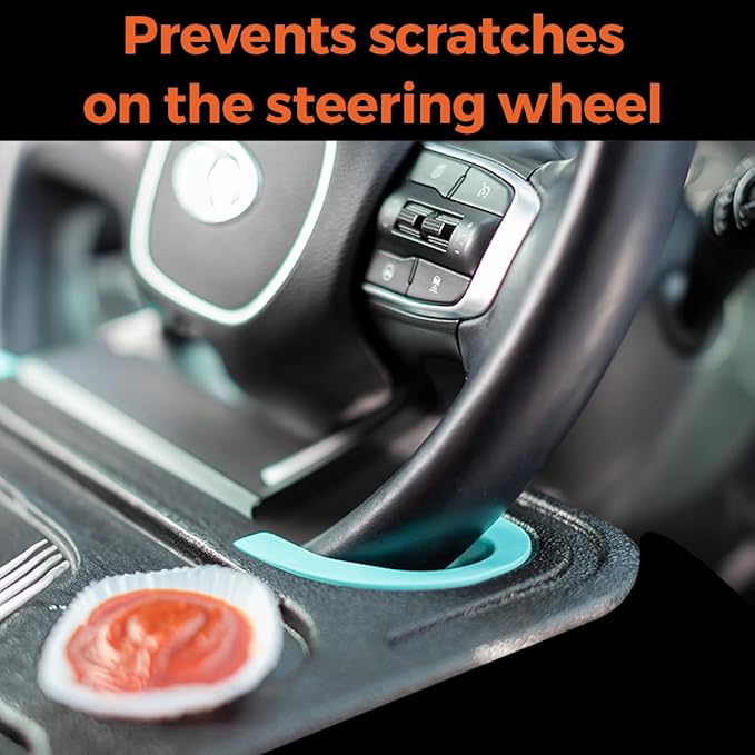 ENRICH UP 2-in-1 Car Steering Wheel Tray - Steering Wheel Desk for Laptop, Multipurpose Car Table for Eating & Work, Adjustable Car Food Tray with Silicone Rings (Mint) (Mint Ring)