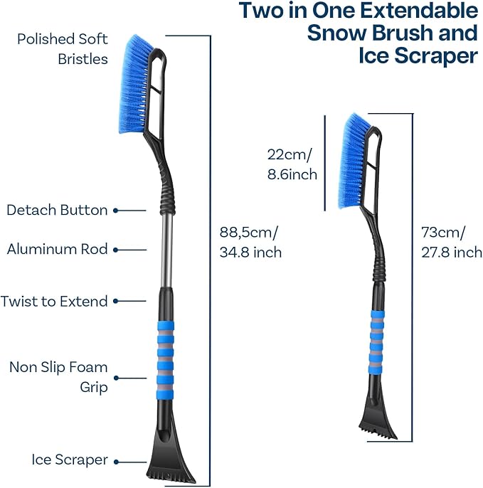 MMOBIEL Snow Brush and Ice Scraper for Car Windshield Essential Automotive Exterior Accessory, Winter Car Gadget – Detachable Universal Vehicle Snow Scraper – Durable Ergonomic Grip – Blue