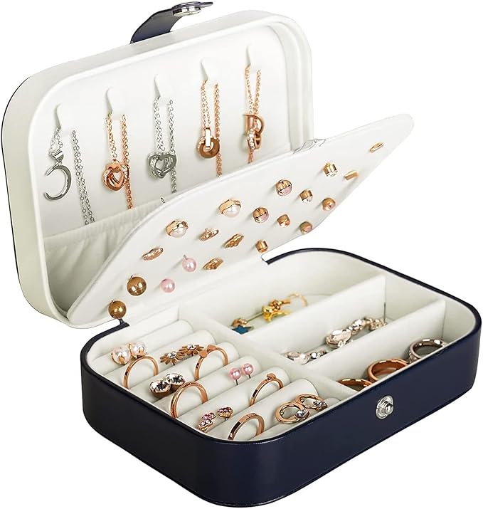 Hatori Travel Jewelry Box, PU Leather Small Jewelry Organizer for Women Girls, Portable Mini Travel Case Display Storage Hold