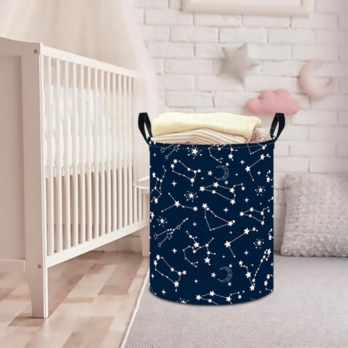 CLOCOR Large Blue Round Laundry Hamper,Kids Toy Storage Basket,Baby Dirty Clothes Nursery Hamper for Boys and Girls,Bedroom,B