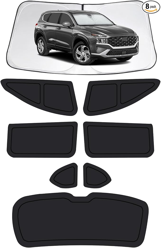 Car Window Shades for Hyundai Santa Fe 2019-2023, Full Car Window Covers for Privacy, Sunshades for Santa Fe Front Rear Windshield Side Windows to Block UV and Protect Privacy(8pcs)
