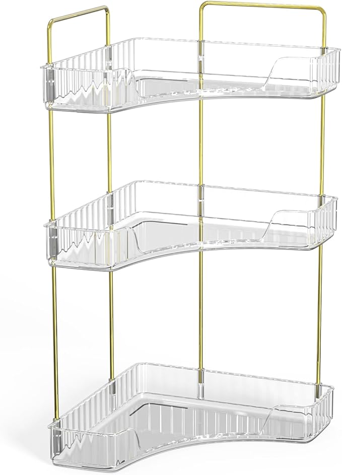 Webetop Corner Bathroom Counter Organizer 3 Tier Bathroom Countertop Organizers Shelf Makeup Organizer for Vanity Perfume Tra