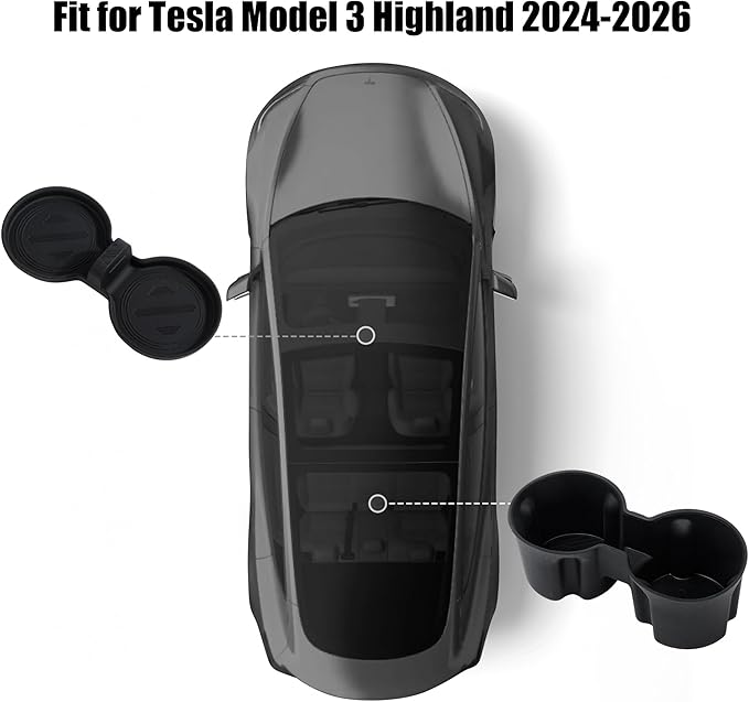 frani Cup Holder Set (2-Piece) Compatible with Tesla Model 3 2021-2026 & Highland Refresh - Premium Silicone Inserts for Cent