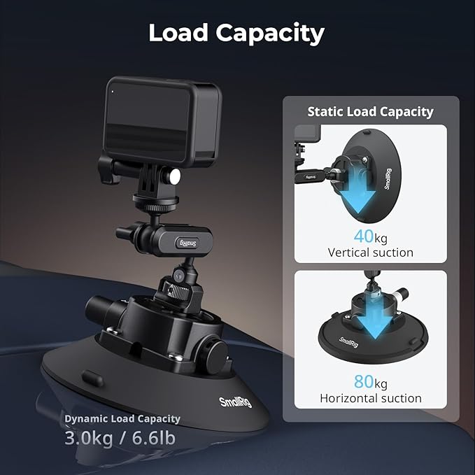 SMALLRIG 6" Suction Cup Mount with Ball Head Magic Arm, Action Camera Mount for DJI Osmo Action 5 Pro/4, for Insta360 x5, for Gopro 13/12, Load Capacity 3kg, on Car Windshield or Window - 5856