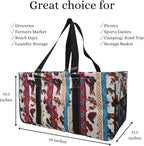 NGIL Extra Large Utility Tote Reusable Grocery Organizing Bag Oversized Collapsible for Storage, Picnic,Car, Beach (Tribal Cow-black)