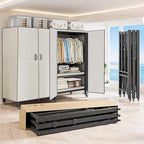 Heavy Duty Covered Clothes Rack with Magnetic Door Foldable Portable Wardrobe Closet for Hanging Clothing Rolling Black Metal