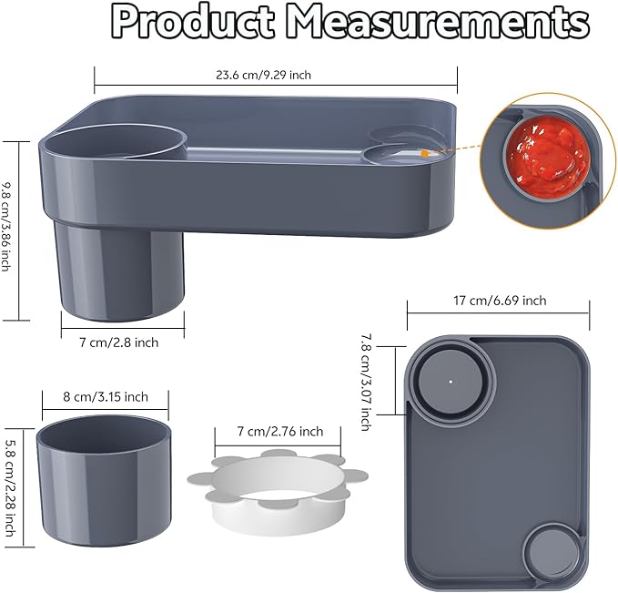 Car Seat Snack Tray for Kids Toddler Travel,Cup Holder Expander for Car,Toddler Travel & Road Trip Accessory for Mess-Free Snacking in The Car (Dark Gray)