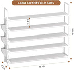 OYREL 5 Tier Shoe Organizer, 33.3in Wide x 11.2in Deep x 35.6in Tall, Black Metal and Plastic Shoe Rack with Side Bag, Holds 