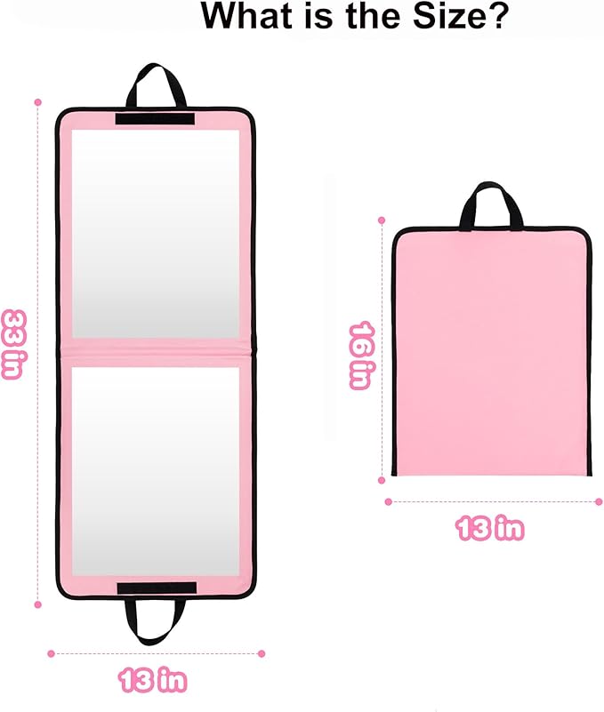 LPHUMEX Pink Portable Full Length Mirror for Dance Bag, 33x13 Inch Portable Folding Body Mirror for Camping Wedding Golf Swin