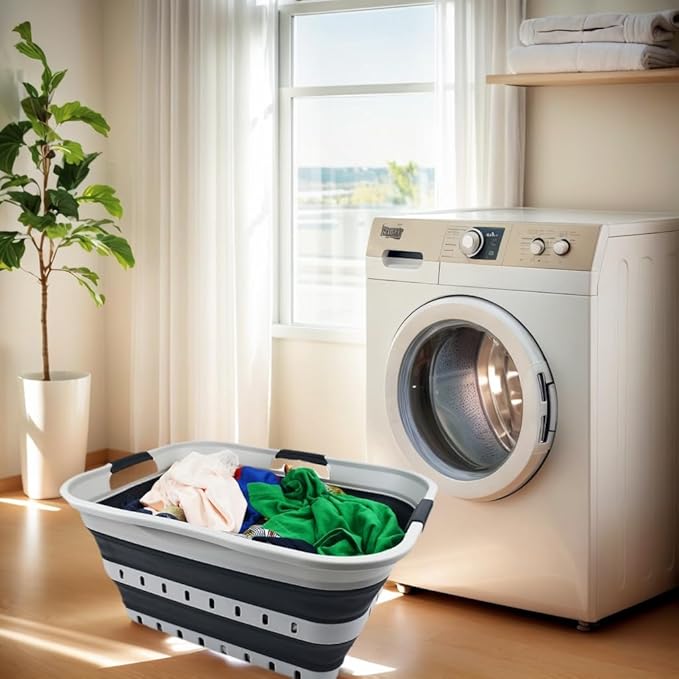 SAMMART 42L (11 gallon) Collapsible Plastic Laundry Basket - Foldable Pop Up Storage Container/Organizer - Portable Basket - 