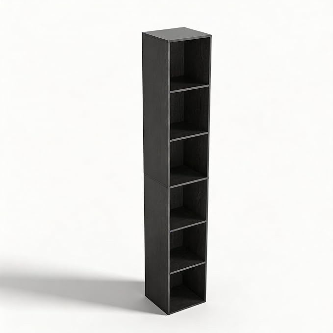 6 Cube Storage Organizer, Narrow Open Shelf Bookcase, Freestanding 6 Cube Storage Shelf, Moisture-Proof Scratch-Resistant Mel