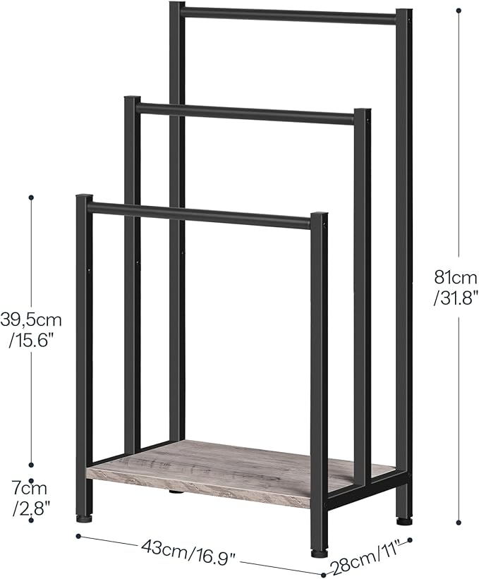 HOOBRO Free Standing Towel Rack, 3 Tier Blanket Rack, Blanket Holder for Bathroom, 16.9" L x 11" W x 31.9" H, Industrial Meta