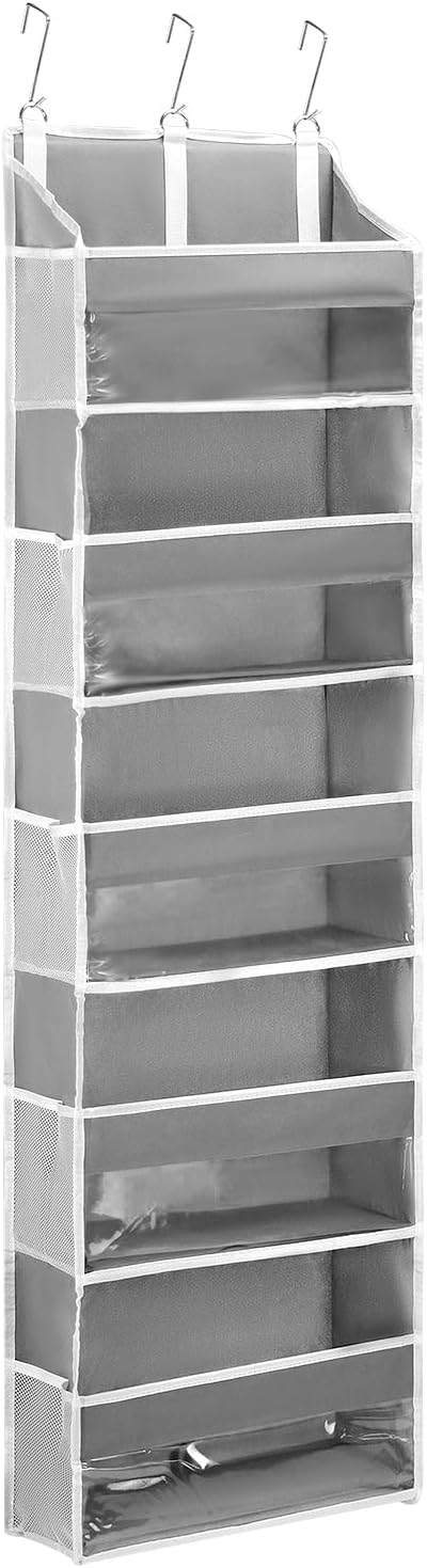 QWORK Over Door Organizer with 5 Large Pockets, 10 Mesh Side Pockets, Door Hanging Organizer for Diapers, Towels, 44lbs Weigh