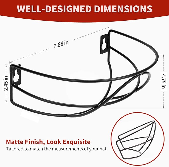 Livelab Hat Rack Wall Mount, [2-Pack] Metal Hat Organizer for Baseball Caps, Hat Storage Cap Holder Up to 30 Hat Hangers for 