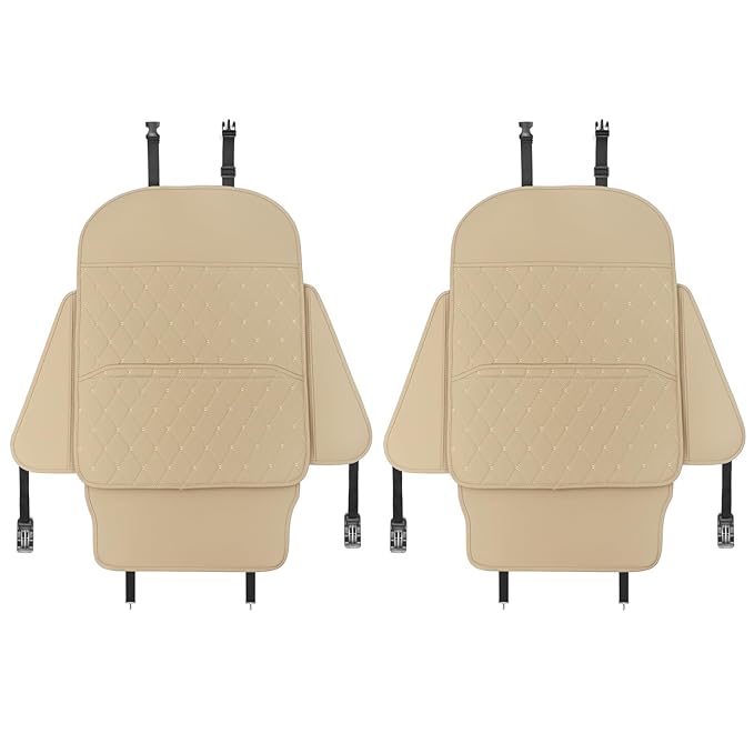 Seat Back Protector + Large Capacity Pocket Storage Organizer,Preventing The Impact of Children Stepping on The Seat Backrest (Style A-Beige)