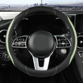 Car Steering Wheel Cover, Leather Steering Wheel Cover Green Universal 14.5-15 Inch Microfiber Leather Anti-Slip Breathable A