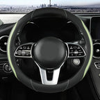 Car Steering Wheel Cover, Leather Steering Wheel Cover Green Universal 14.5-15 Inch Microfiber Leather Anti-Slip Breathable A