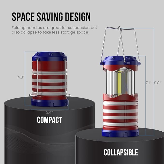 Lichamp LED Camping Lantern, 4 Pack Battery Powered Flashlight for Power Outages, Portable Collapsible Hanging Light Essentia