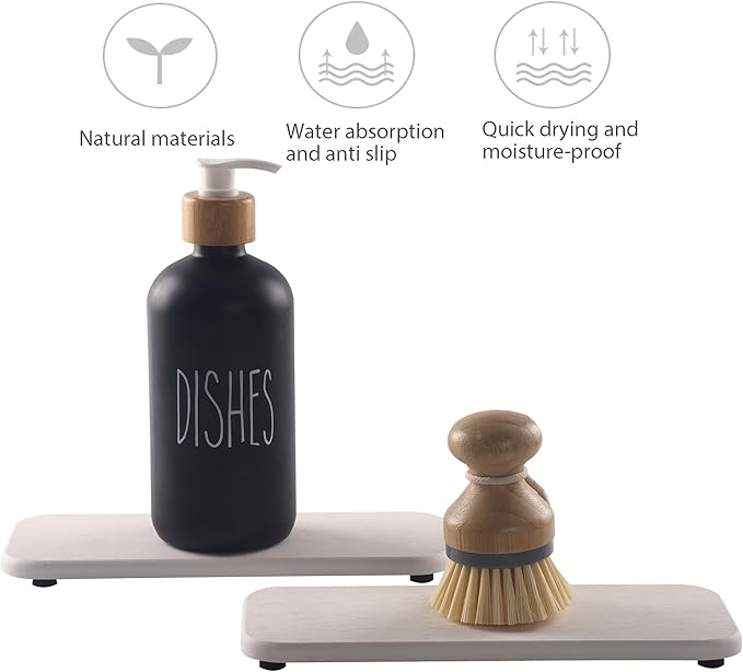 NiuYichee 2 Pcs Water Absorbing Stone Trays, Kitchen/Bathroom Sink Soap Dish, Diatomite Tray Used for Hand Soap & Cosmetic Bo