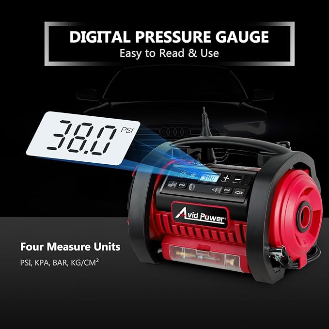 AVID POWER Tire Inflator Portable Air Compressor, 12V DC 110V AC Car Tire Pump, Air Mattress Pump with Inflation and Deflation Modes, Dual Powerful Motors, Digital Pressure Gauge