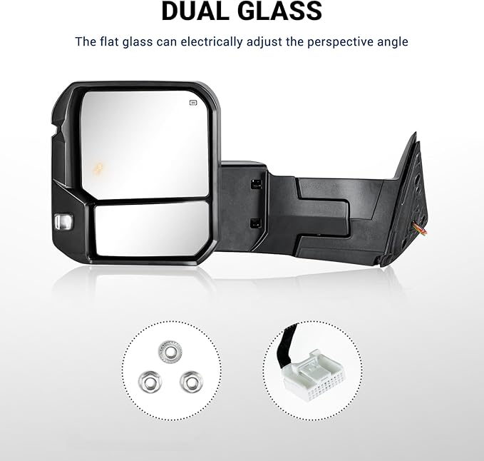 Towing Mirror Compatible with 2022-2025 Tundra with Blind Spot Monitoring Power Adjusted Heated Glass Turn Signal Backup Lamp Manual Telescoping & Folding Pair