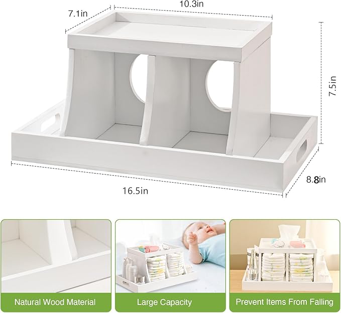 Diaper Caddy Organizer, Changing Table Organizer, Wooden Diaper Organizer for Nursery, Baby Diaper Storage Organizer with Rem