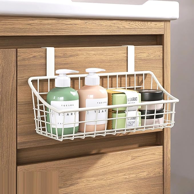 LeleCAT Over Cabinet Door Basket with hook Grid Storage Basket, Kitchen Storage Organizer,Over Cabinet Door Organizer,Hanging