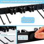 Broom Holder Door Mount,Door Mounted Broom and Mop Holder with Dual Tool Hooks, Three Slots, and One Tool Storage Basket For 