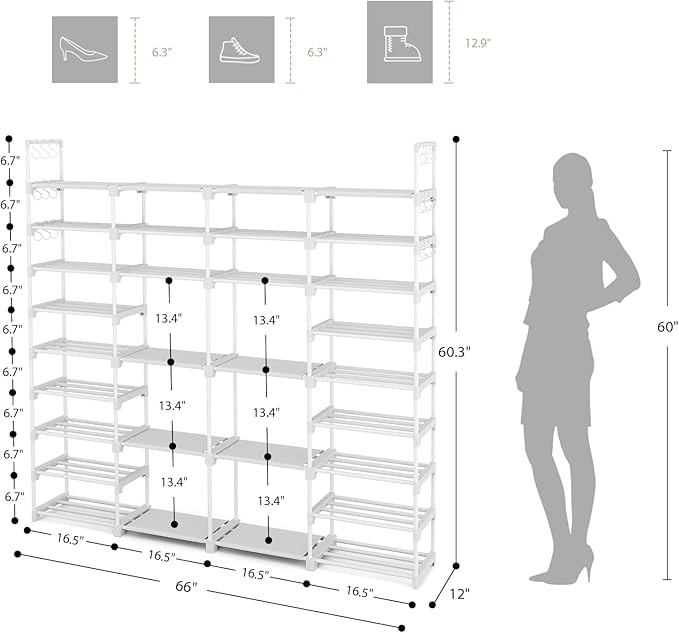 ROJASOP Large Shoe Rack Organizer for Entryway Closet 64-68 Pairs 9-Tier Heavy Duty Tall Garage Shoe Rack Shoe Shelf Shoes St