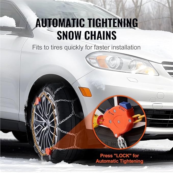Diamond Mesh Automatic Tightening Snow Chains Anti-Slip Manganese Alloy Steel Traction Chains Fit for Snow & Icy Roads Car