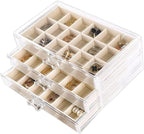 YUFONG Earring Organizer Box Acrylic Jewelry Organizer with 3 Drawers 54 Adjustable Grids Clear Stackable Earring Holder Velv