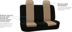 FH Group Car Seat Covers Flat Cloth Automotive Beige Full Set, Rear Solid Bench Universal Fit Combo Steering Wheel Cover & Seat Belt Pads Car Seat Protector for Cars Trucks SUV Interior Accessories