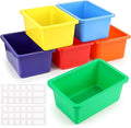 Kifmurase 6PCS Plastic Cubby Storage Bins, 12x7 Inch Stackable Toy Storage Organization, Colored Toy Storage Bins with 12 Lab