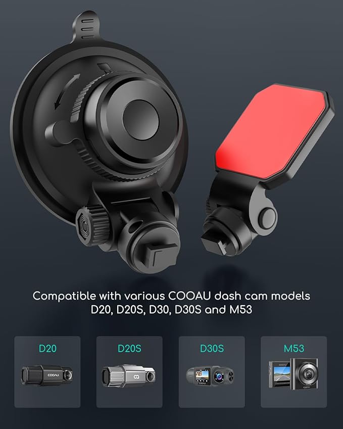 COOAU Car Dash Cam Mounting Bracket, Adjustable Windshield Mount for Dash Camera, Suction Cup Mount for Dashboard Camera, Suitable for D20, D20S, D30S