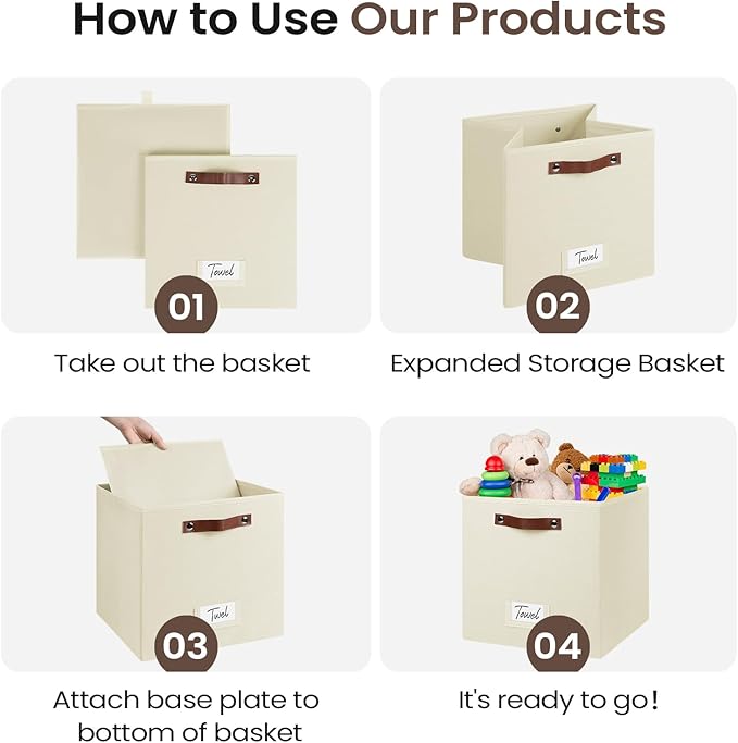 FinishingBo 6-Pack Storage Cubes with Handles & Label Holders Basket, Closet Cube Home Organizer Bins(Beige, 13 x 13 x 13 inc