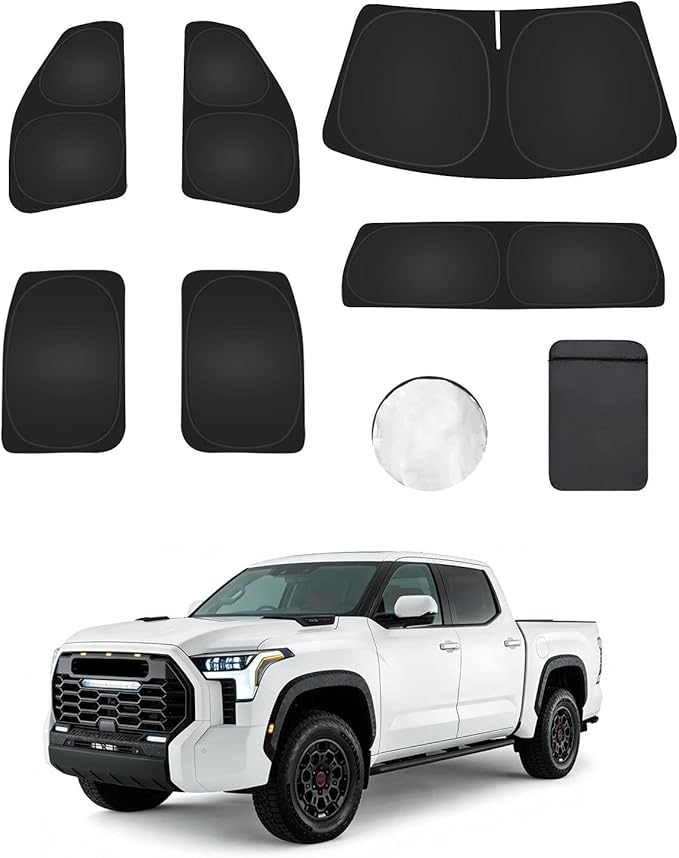 6PCS Window Shades for Toyota Tundra(2022-2025) Accessories – Full Coverage Sun Shade for Side Windows, Rear Triangular & Windshield – UV Protection & Privacy for Camping, Napping, Relaxing