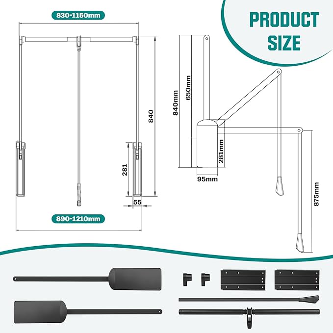 Put Down Closet Rod 2 Pack, Adjustable 35-47.6 Inch Wardrobe Lift Rail Organizer Two-way Buffering Heavy Duty Wardrobe Hanger