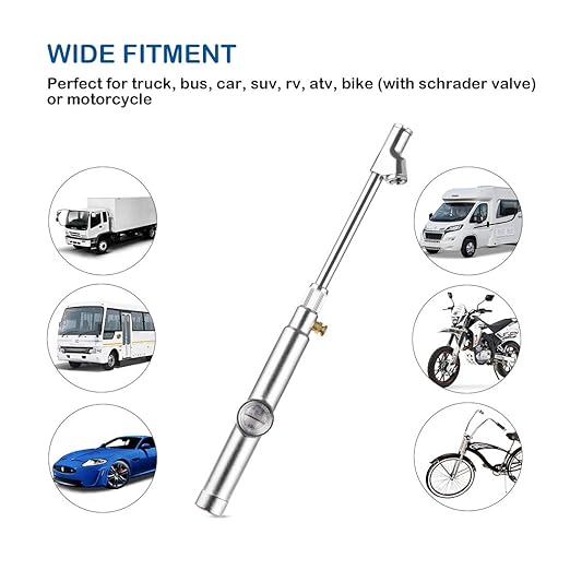 CZC AUTO Tire Pressure Gauge, Straight on Foot Dual Head Truck Air Gage, Accurate Mechanical Dually Chuck Wheel Gage Tester with Magnifying Bubble Lens for Car RV Van ATV Motorcycle Bike, 10-120PSI