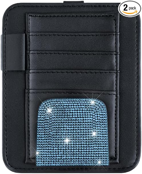 Bling Car Sun Visor Organizer, Rhinestone Multi-Pocket Truck Visor Organizer Pouch with Visor Pen Holder,Glasses Holder,Universal Sunvisor Organizers for Most Cars SUVs -Blue