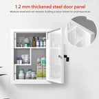 Locking Medicine Cabinet Wall-Mount: Storage Cabinet with Lock & Key - White Metal First Aid Kits for Childproofing and Famil