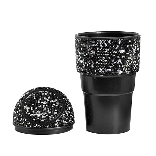 Bling Rhinestone Auto Garbage Can Car Trash Can with Lid Mini Garbage Bin for Automotive Car, Home, Office, Kitchen, Bedroom (C)