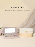 Travel Jewelry Case with Mirror, Quilted Small Jewelry Box Organizer for Women Girls, Portable Earring Necklace Bracelet Ring