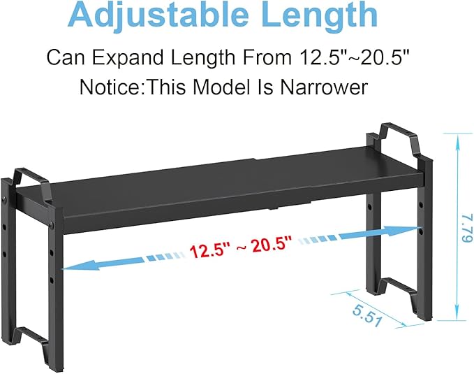 Narrow Expandable Cabinet Shelf Organizer 5.51" Width, Kitchen Counter Storage Shelves Spice Racks, Small Cupboard Countertop