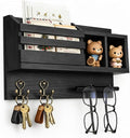 Key and Mail Holder Wall Mount, Wooden Entryway Organizer with 2 Hooks & Shelf, Compact Key Rack for Wall with Mail Organizer