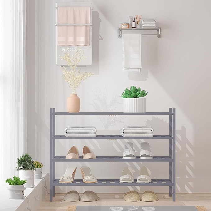 RONGJlA 4 Tier Bamboo Shoe Rack for Closet Free Standing Wood Shoe Shelf Storage Organizer for Entryway Small Space Stackable