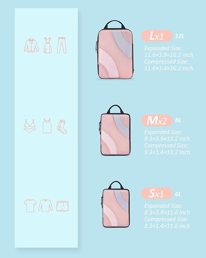BAGSMART Compression Packing Cubes, 6 Set/4 Set/2 Set Travel Packing Cubes for Carry on Suitcases, Compression Suitcase Organ