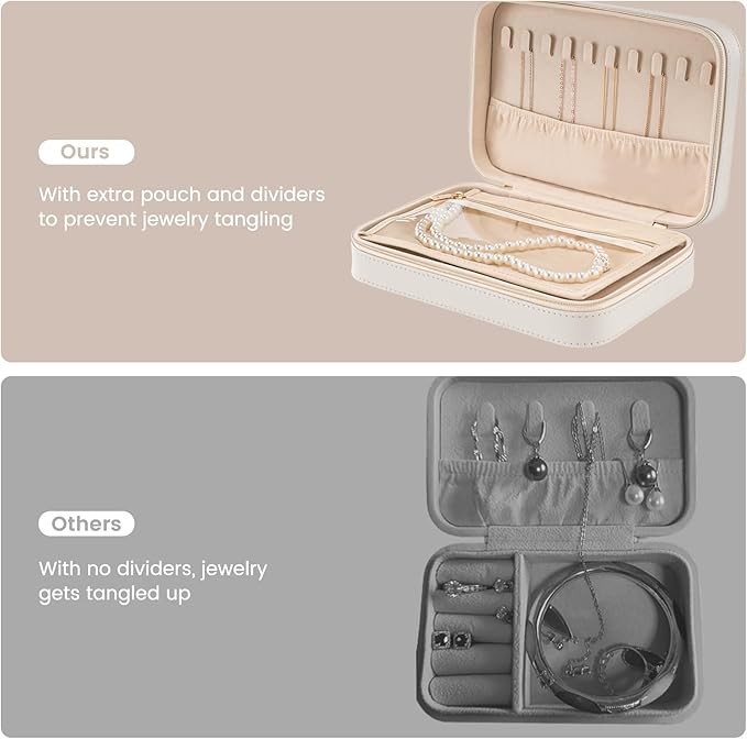 Lolalet Travel Jewelry Case for Women Girls, Travel Jewelry Organizer Box with Mirror & Clear Storage Bag, Small Portable Ear