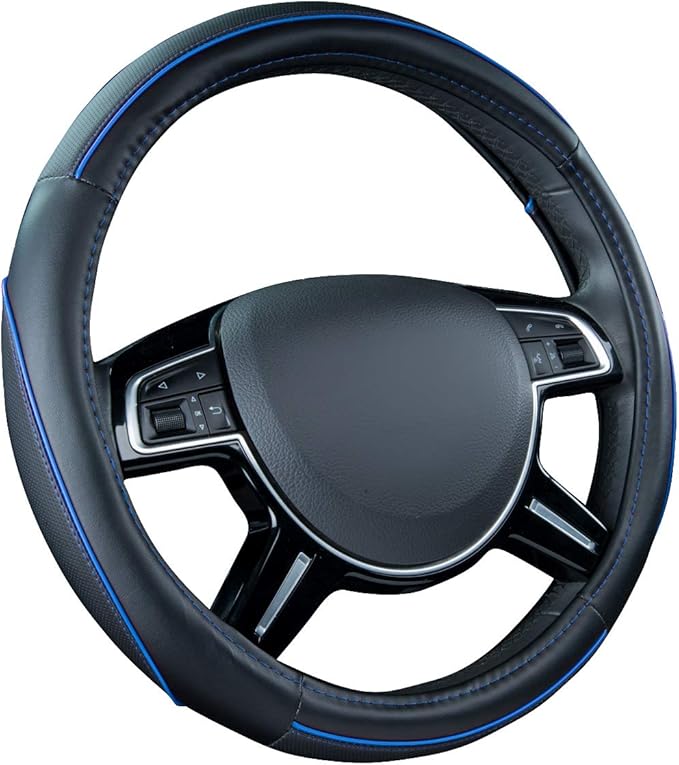 Car Pass Colour Piping Leather Universal Fit Steering Wheel Cover,Perfectly fit for 14.5-15 inches Suvs, Vans, Trucks, Sedans